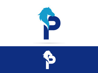 Letter P head horse logo design. Vector combination of animals and letter