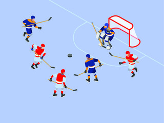 Hockey game isometric 3d vector concept for banner, website, illustration, landing page, flyer, etc.