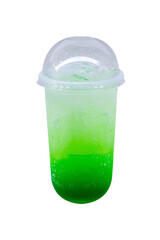 iced green concentrated artificial cream flavoured syrup with soda drinks in plastic cup