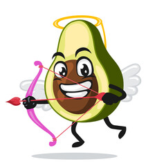vector illustration of avocado mascot or character wearing cupid costume and holding a bow 