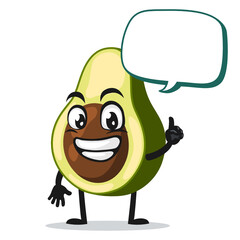vector illustration of avocado mascot or character holding blank red scroll