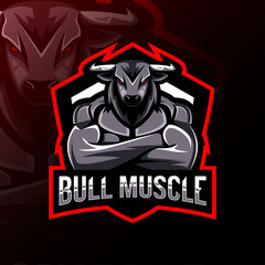 Bull muscle mascot logo esport design