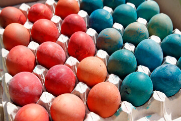 eggs, multicolored Easter eggs, selective focus