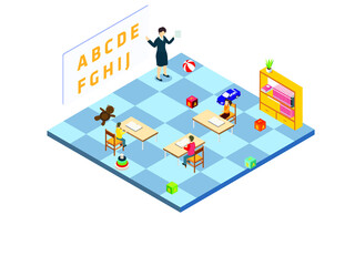 Study in class isometric 3d vector concept for banner, website, illustration, landing page, flyer, etc.