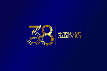 38 year anniversary celebration Gold Line. logotype isolated on Blue background for celebration, invitation card, and greeting card-Vector