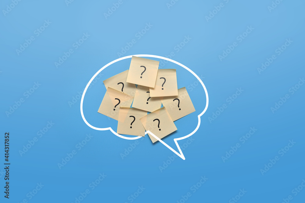 Poster the silhouette of the brain and the questions inside it. search for answers to questions