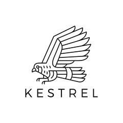 kestrel bird monoline outline logo vector icon illustration