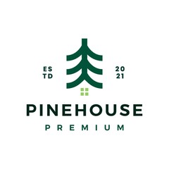 pine tree house logo vector icon illustration - obrazy, fototapety, plakaty