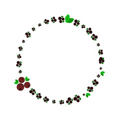 round frame made of blackcurrant branches on a white background. Colorful berries for photo frames, postcards or invitations design with space for text
