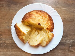 Cheesecake. Sliced pie. Casserole pie top view