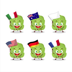 Cabbage cartoon character bring the flags of various countries