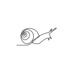 Continuous line drawing of animal snail, minimalistic design on white background. Organic food logo. Vector illustration