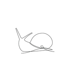 Obraz premium Continuous line drawing of animal snail, minimalistic design on white background. Organic food logo. Vector illustration