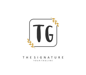 TG Initial letter handwriting and signature logo. A concept handwriting initial logo with template element.