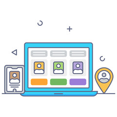 
An online conference flat line vector download
