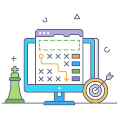 
Online strategy icon in flat line design
