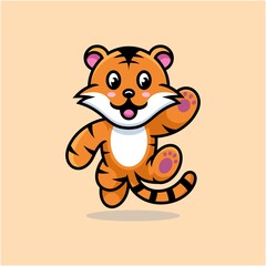 Tiger cartoon cute logo design vector
