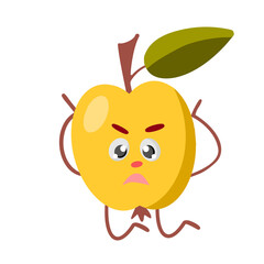 Cute and funny apple character in comic style looking up, cartoon vector illustration isolated on white background.
