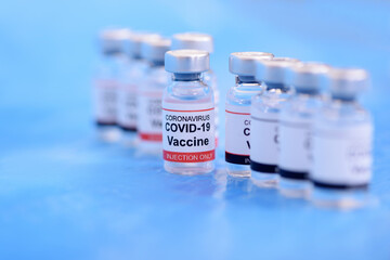 Vaccine and Healthcare Medical concept. Vaccines on blue background for prevention,immunization and treatment from corona virus infection