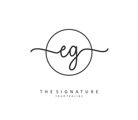 EG Initial letter handwriting and signature logo. A concept handwriting initial logo with template element.