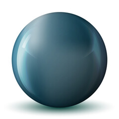 Glass blue ball or precious pearl. Glossy realistic ball, 3D abstract vector illustration highlighted on a white background. Big metal bubble with shadow.