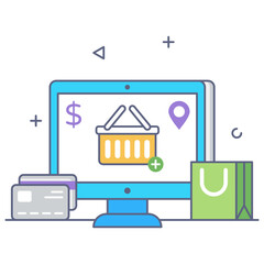 
Ecommerce, flat outline concept vector
