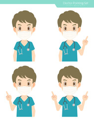 指差しをするマスクを付けた男性医師　セット