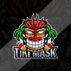 Tiki mask with coco and bottle logo design