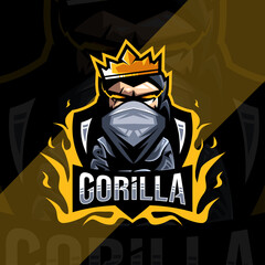 Cute king gorilla mascot logo esport