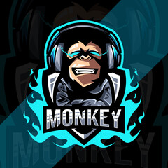 Cute monkey gamers mascot logo esport template © Immidesign