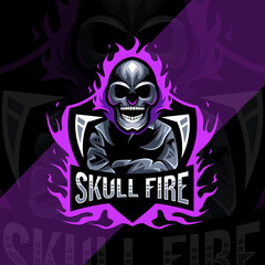 Skull fire mascot logo esport design