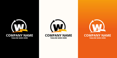 Flash initial letter W Logo Icon Template. Illustration vector graphic. Design concept Electrical Bolt and electric plugs With letter symbol. Perfect for corporate, more technology brand identity