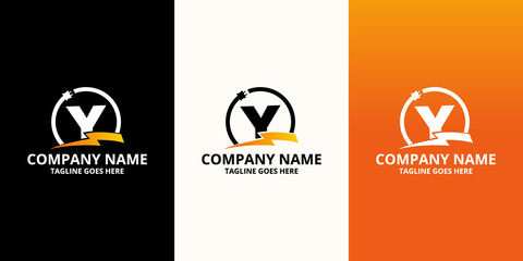 Flash initial letter Y Logo Icon Template. Illustration vector graphic. Design concept Electrical Bolt and electric plugs With letter symbol. Perfect for corporate, more technology brand identity