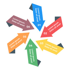 Business data representation through arrows infographic in flat icon