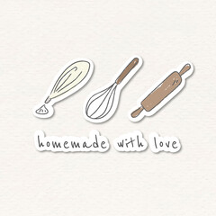 Doodle bake utensils sticker vector