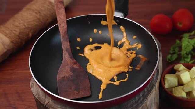 Paneer butter masala , Paneer tikka masala curry Delhi Mumbai North Indian vegetarian side dish  Cooking butter paneer made using cottage cheese, Indian spices 4K slow motion video, footage Kerala, 