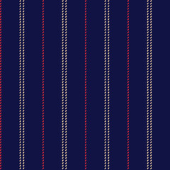 Stripe pattern thin line stitched tattersall background in navy blue, red, beige. Seamless slim stripes for shirt, skirt, trousers, dress, other trendy autumn winter casual fashion textile print.