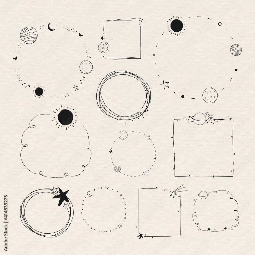 Poster minimal line art galaxy frame set vector