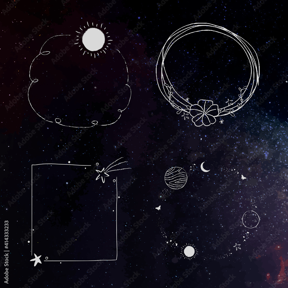 Poster minimal line art galaxy frame set vector