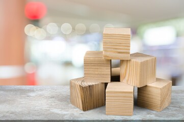 Wooden classic building cubes on the table