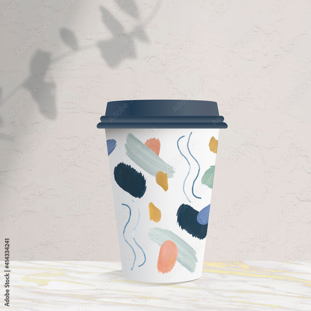 Poster abstract design element on a paper cup mockup vector