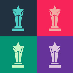 Pop art Award cup icon isolated on color background. Winner trophy symbol. Championship or competition trophy. Sports achievement sign. Vector.