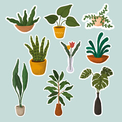 Fototapeta na wymiar Indoor plants sticker collection