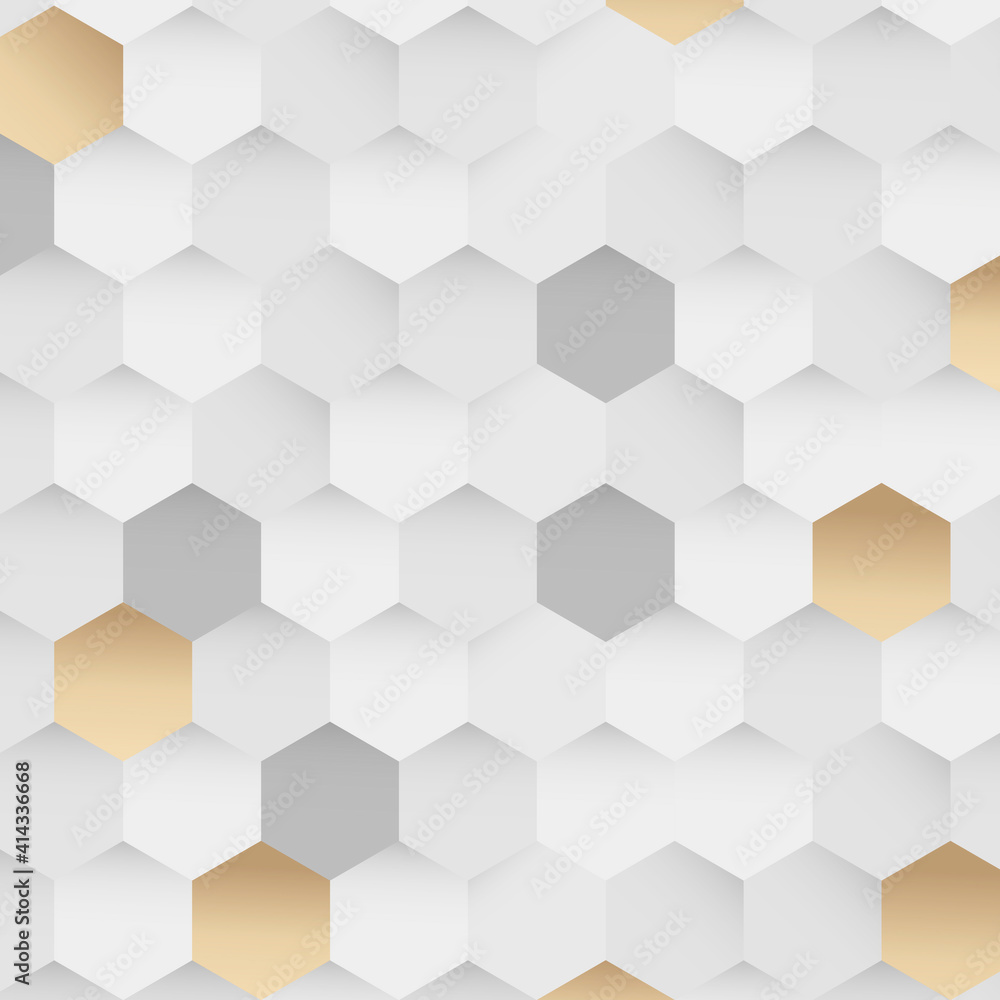 Poster white and gold hexagon pattern background vector