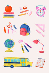 Back to school stationery vector set