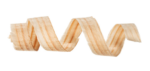 Curly wood shaving isolated on white background