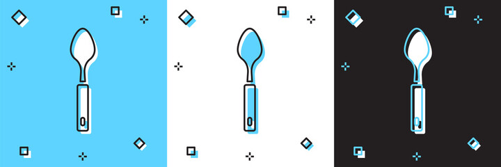 Set Spoon icon isolated on blue and white, black background. Cooking utensil. Cutlery sign. Vector.