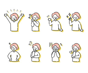 シニア女性の色々な感情表現とポーズのセット（上半身）