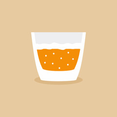 Cocktail in lowball glass flat cartoon design icon. Alcohol cold drink in orange fashioned glass. Champagne, vodka, wine, beer, cocktail in lowball glass. Vector illustration