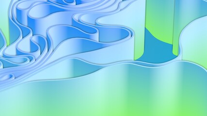 Abstract 3D render colorful spline strips rows light and shadow curves flowing motion movement surface texture waves background.